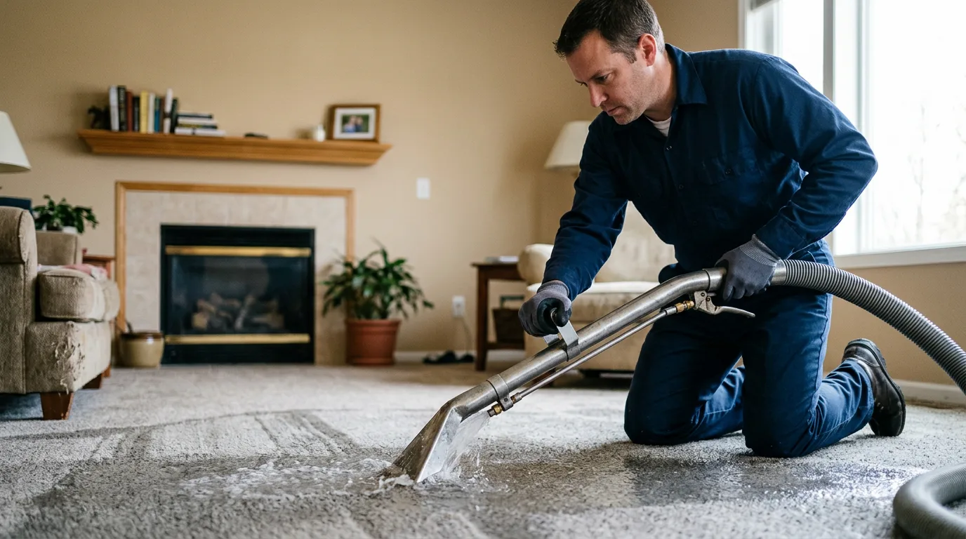 Water damage restoration technician working near Lee, MA